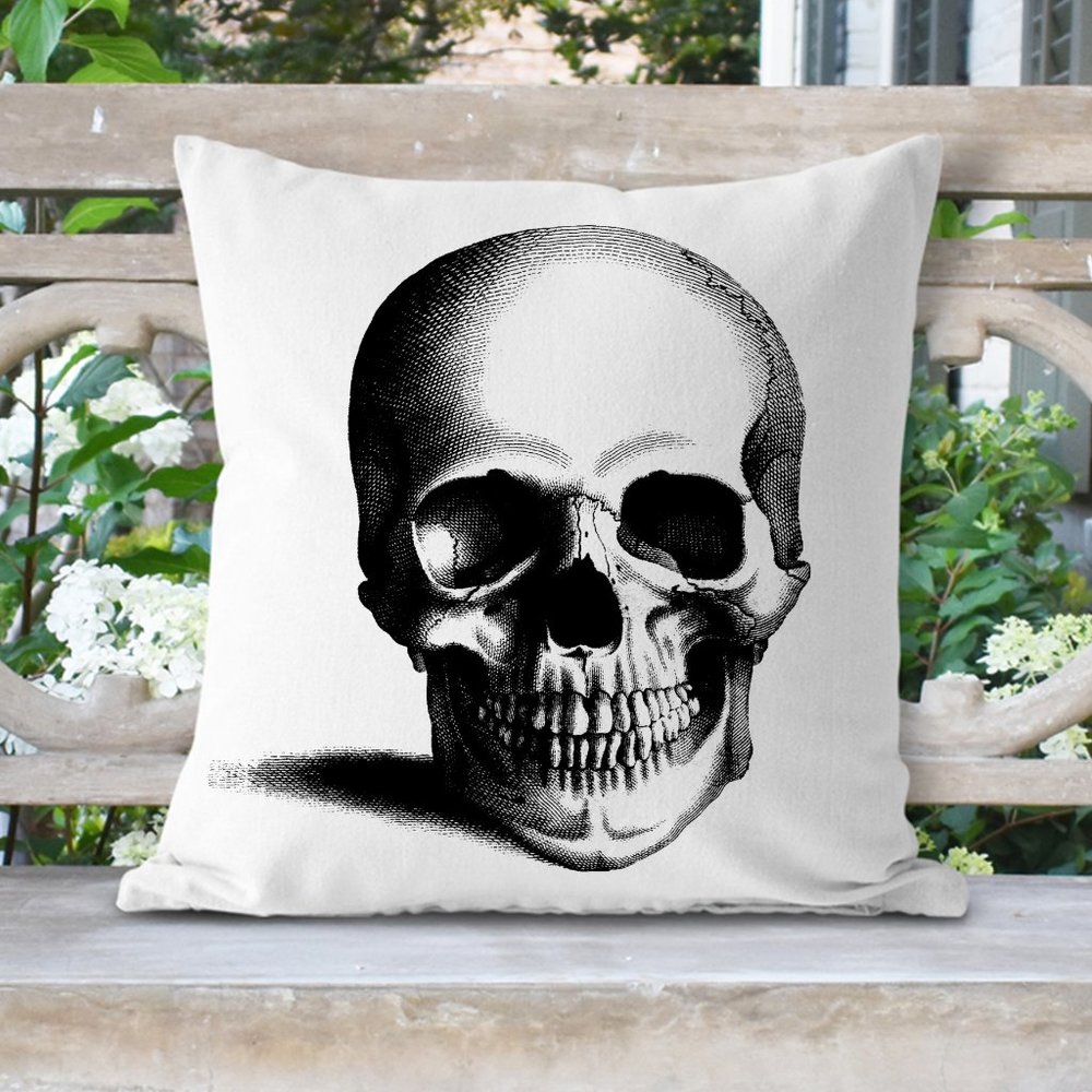 Skull Pillow Cover, Halloween Decoration, Black